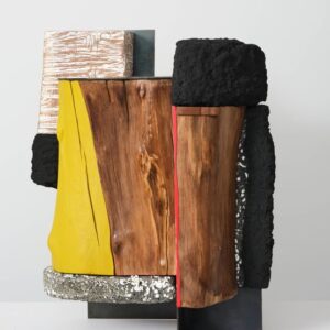 Arlene Shechet, There Then Now And Again, 2024. Carved and painted wood with steel.